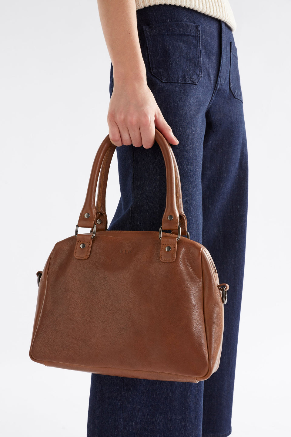 Arta Leather Bowler Inspired Crossbody Bag Model zoom | BLACK