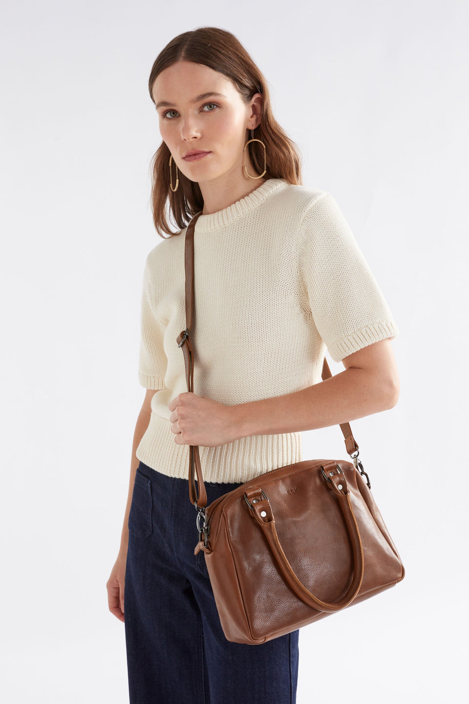 Arta Leather Bowler Inspired Crossbody Bag Model | BLACK