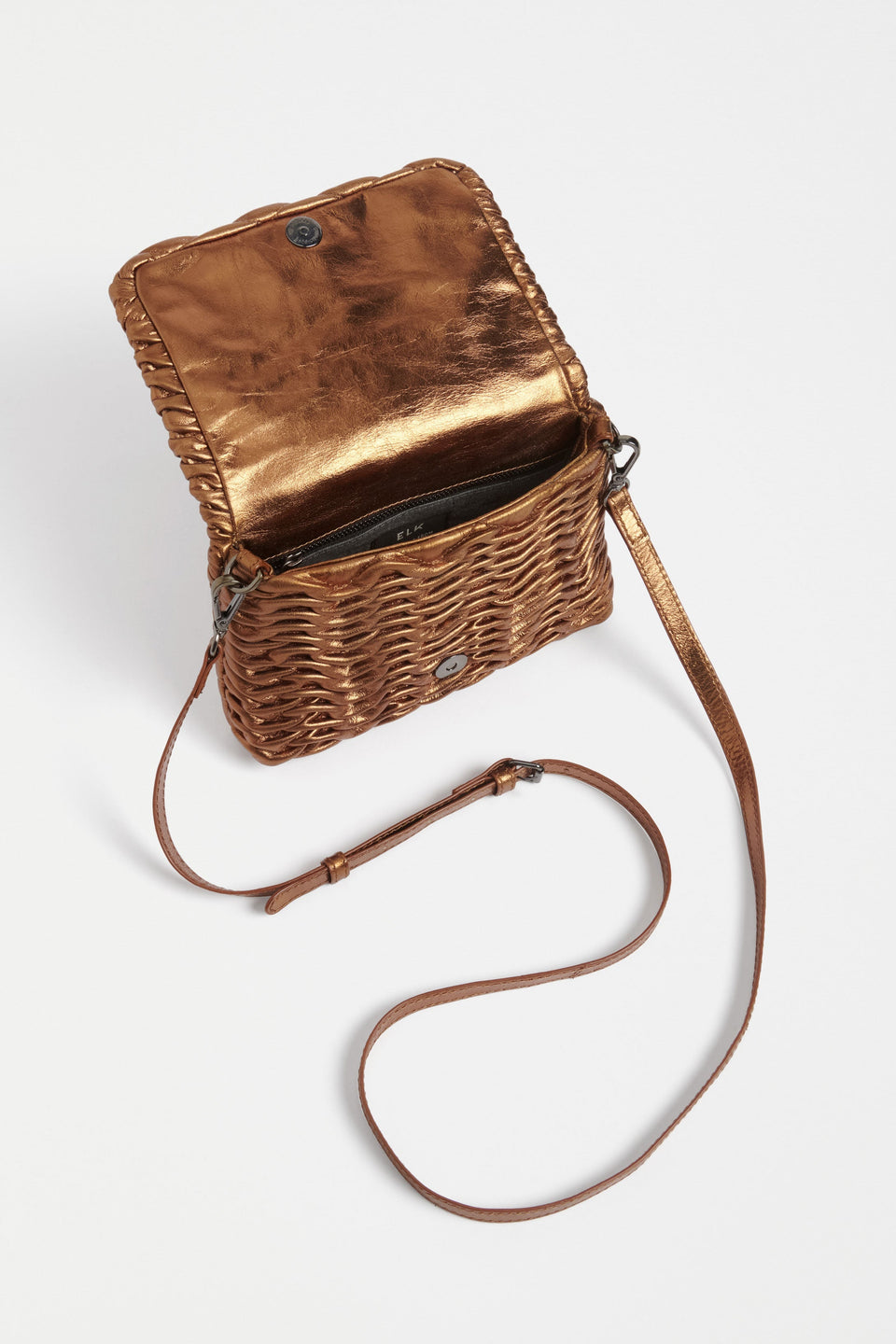 Plissi Smocked Textured Leather Clutch Crossbody Bag Internal | BRONZE