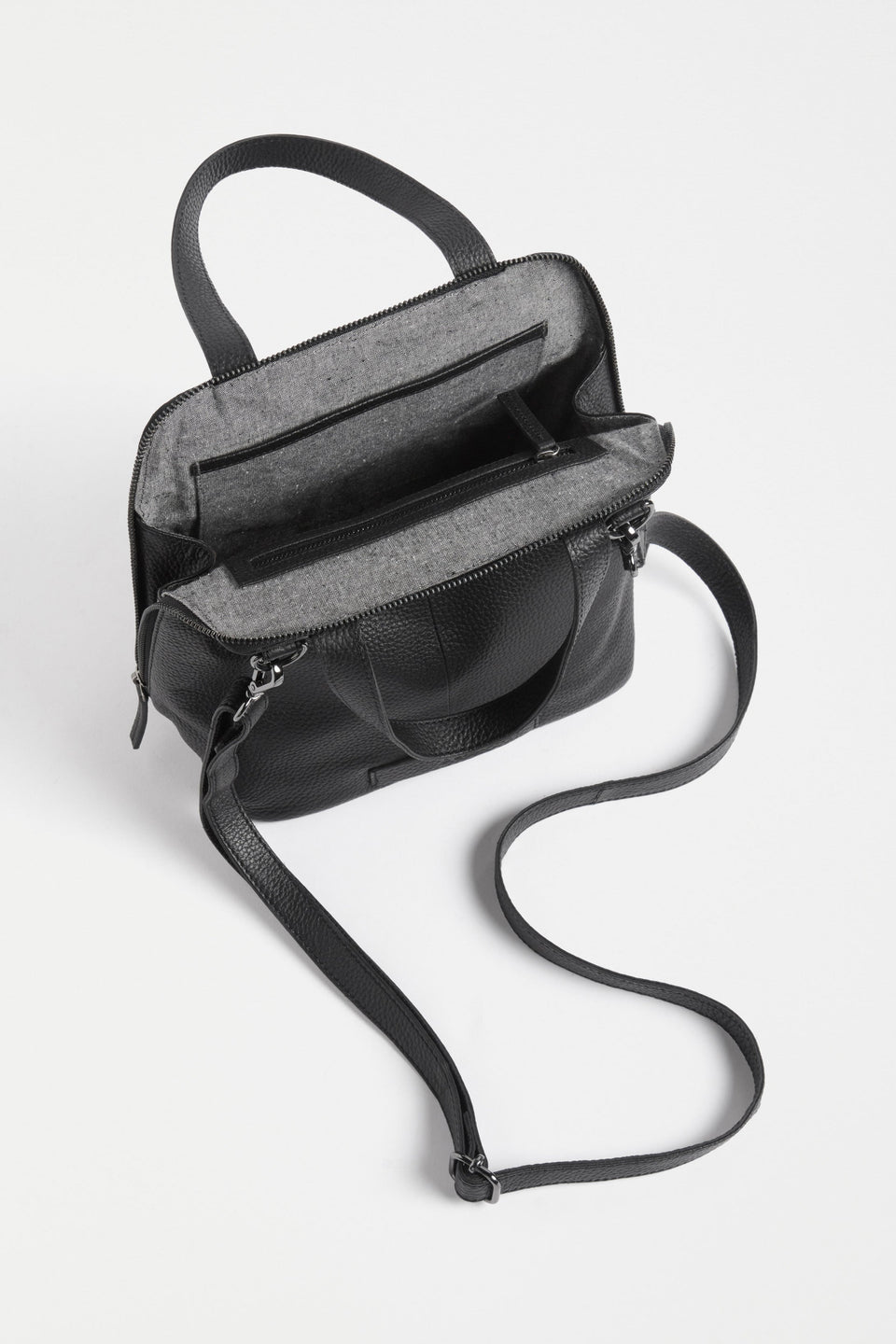 Arien Zip-Up Leather Mini Tote Bag Internal | BLACK