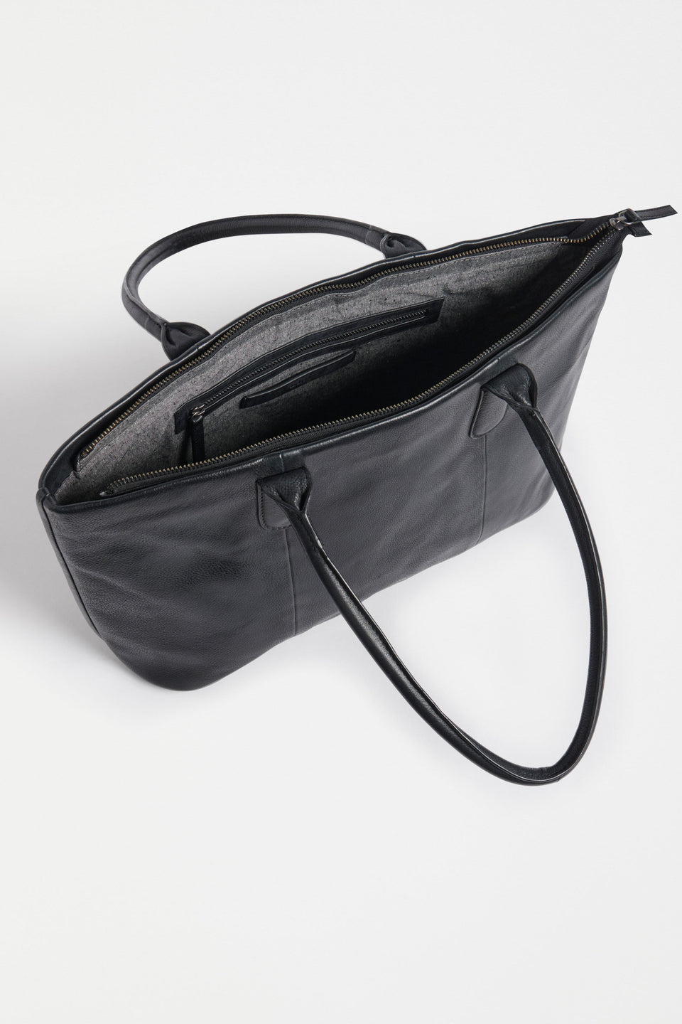 Joha Tote Flat Lay view of open bag with inside pocket | BLACK