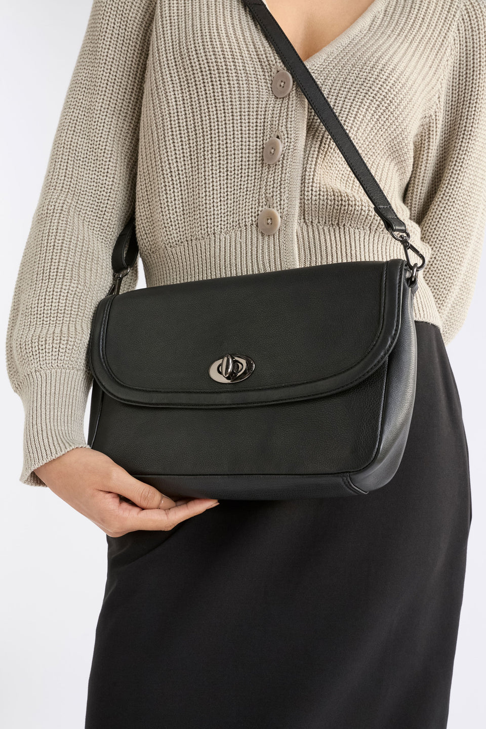 Unden Crossbody Bag on model close up detail | BLACK