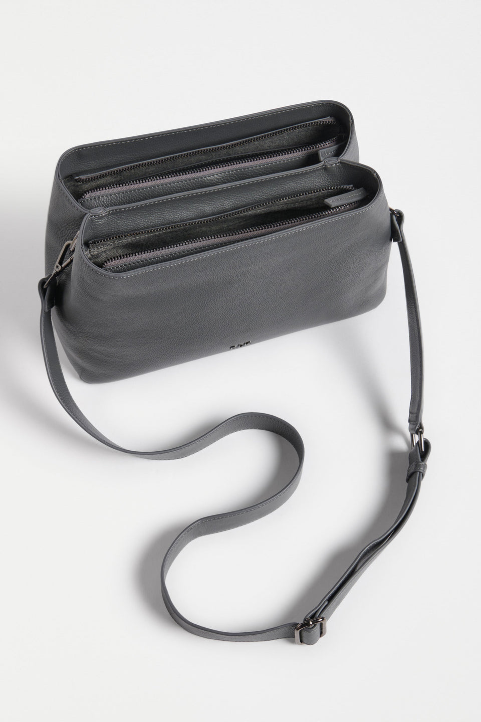 Niv Bag Flat Lay inside pockets and strap | DARK GREY