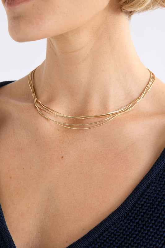 Lina Fine Multi Mesh Chain Short Necklace Model Crop | GOLD