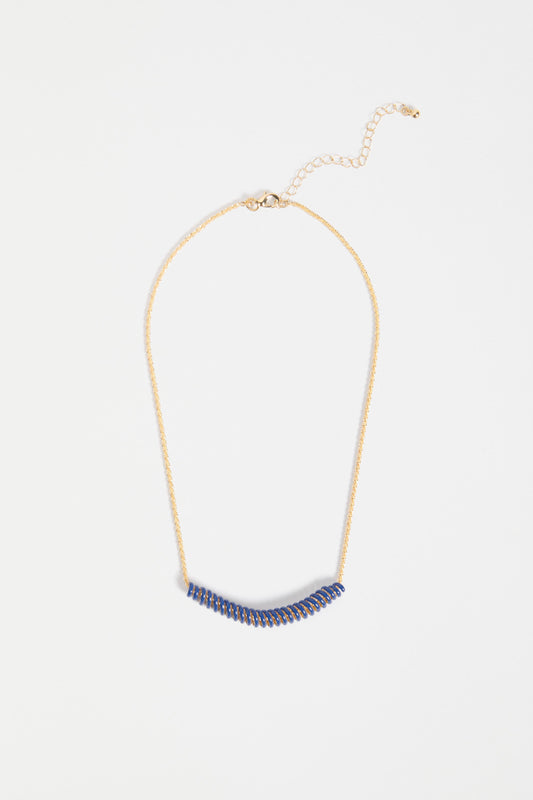 Vrid Fine Chain and Coloured Coil Pendant Necklace | COBALT