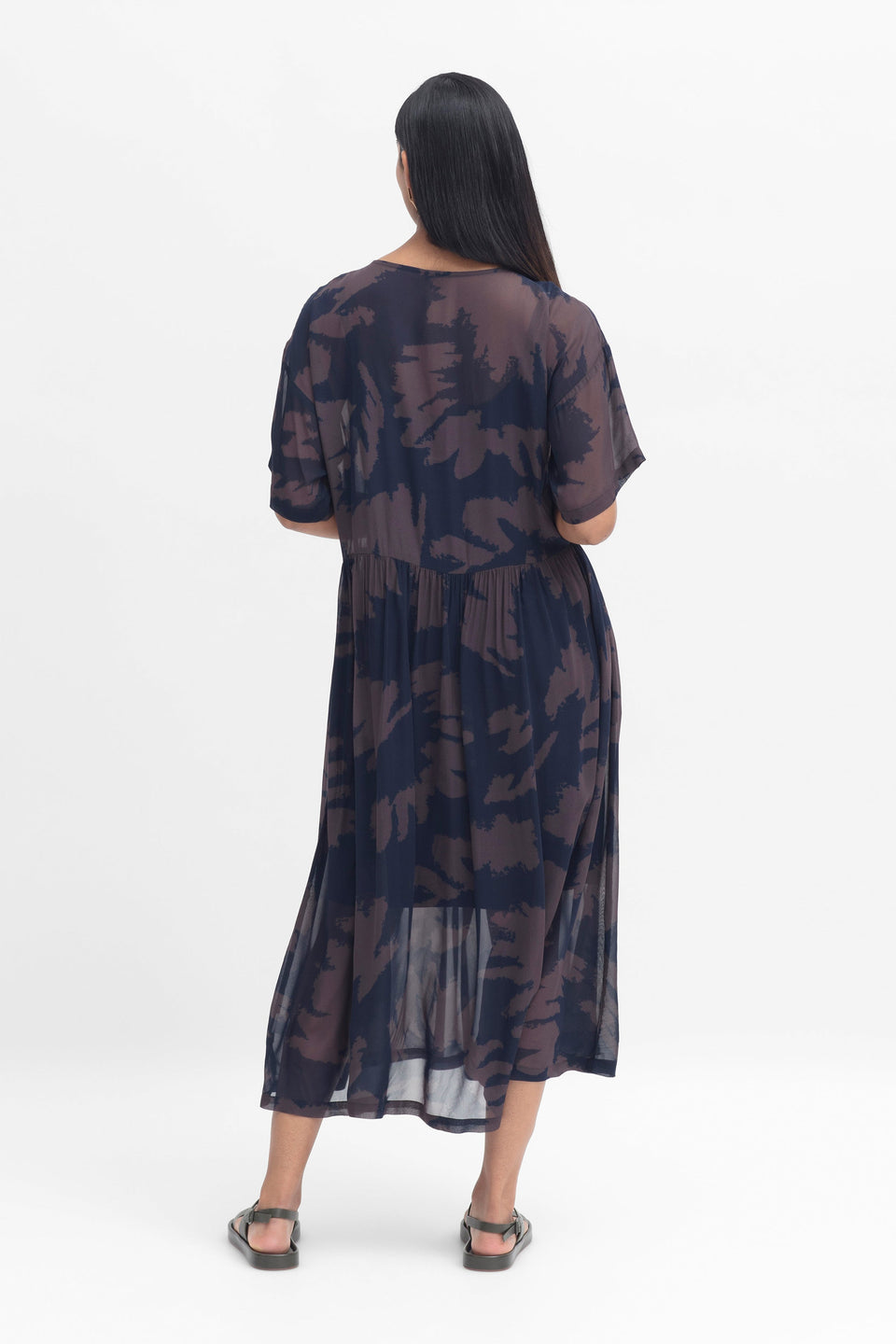 Ravnen Print Sheer Dress and Slip Model Back | CHOCOLATE NAEMI PRINT