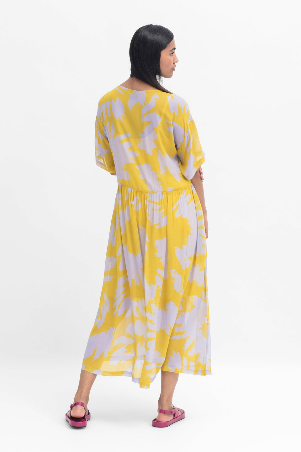 Ravnen Print Sheer Dress and Slip Model Back | SAFFRON NAEMI PRINT