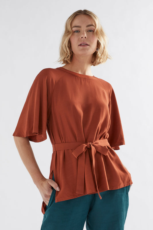 Myro A-line Flutter Sleeve Raglan Top Model Front | BRONZE