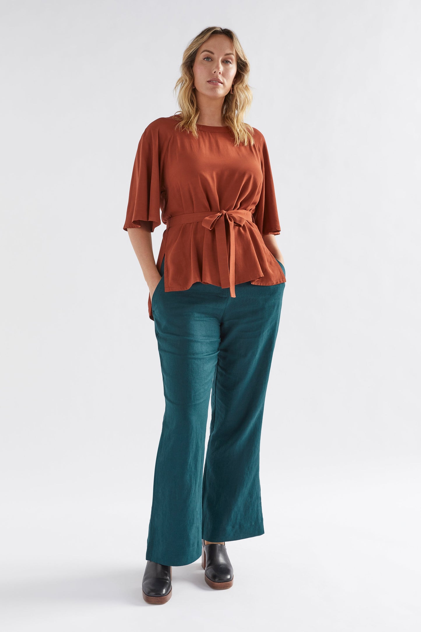 Myro A-line Flutter Sleeve Raglan Top plus Model Front | BRONZE