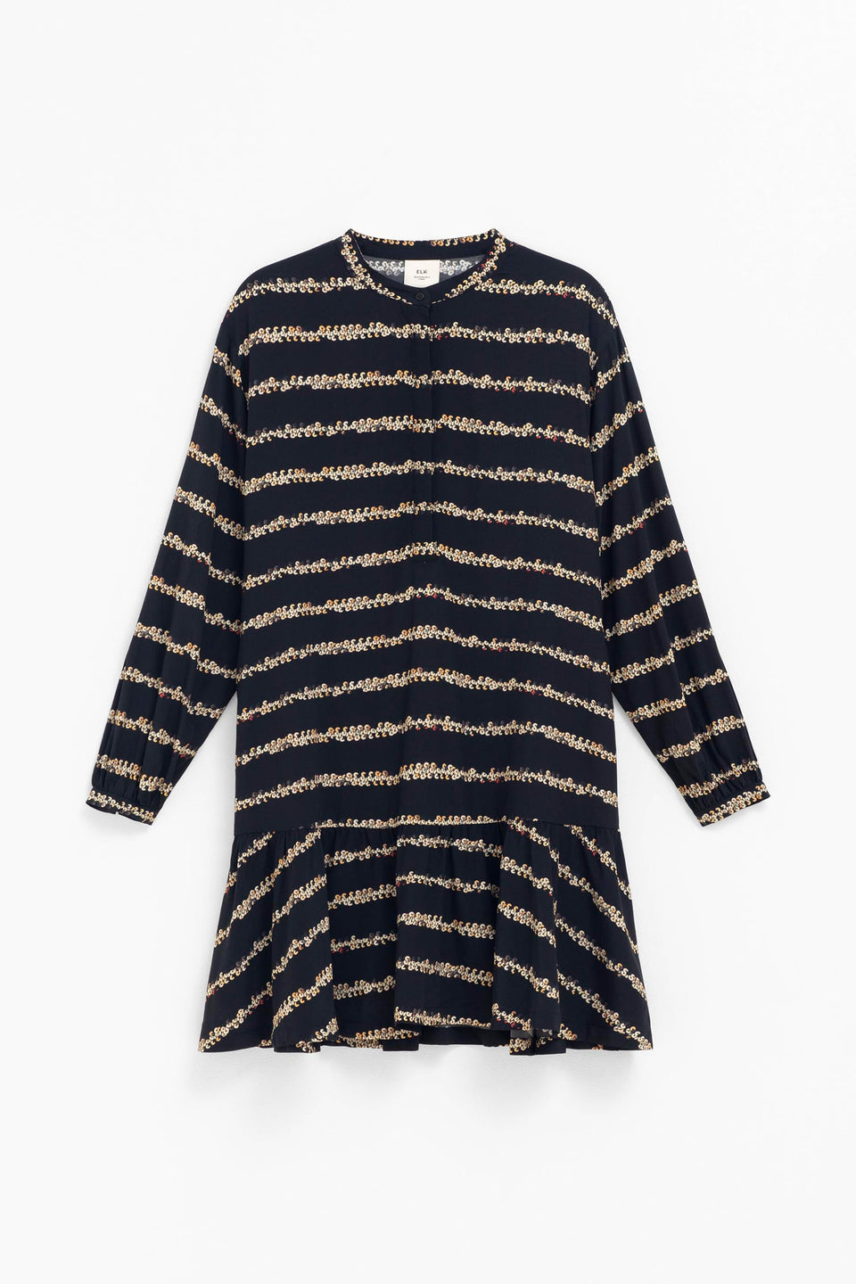 Stryd Sequin Print Long Sleeve Drop Waist Button Up Shirt Dress Front | SEQUIN PRINT