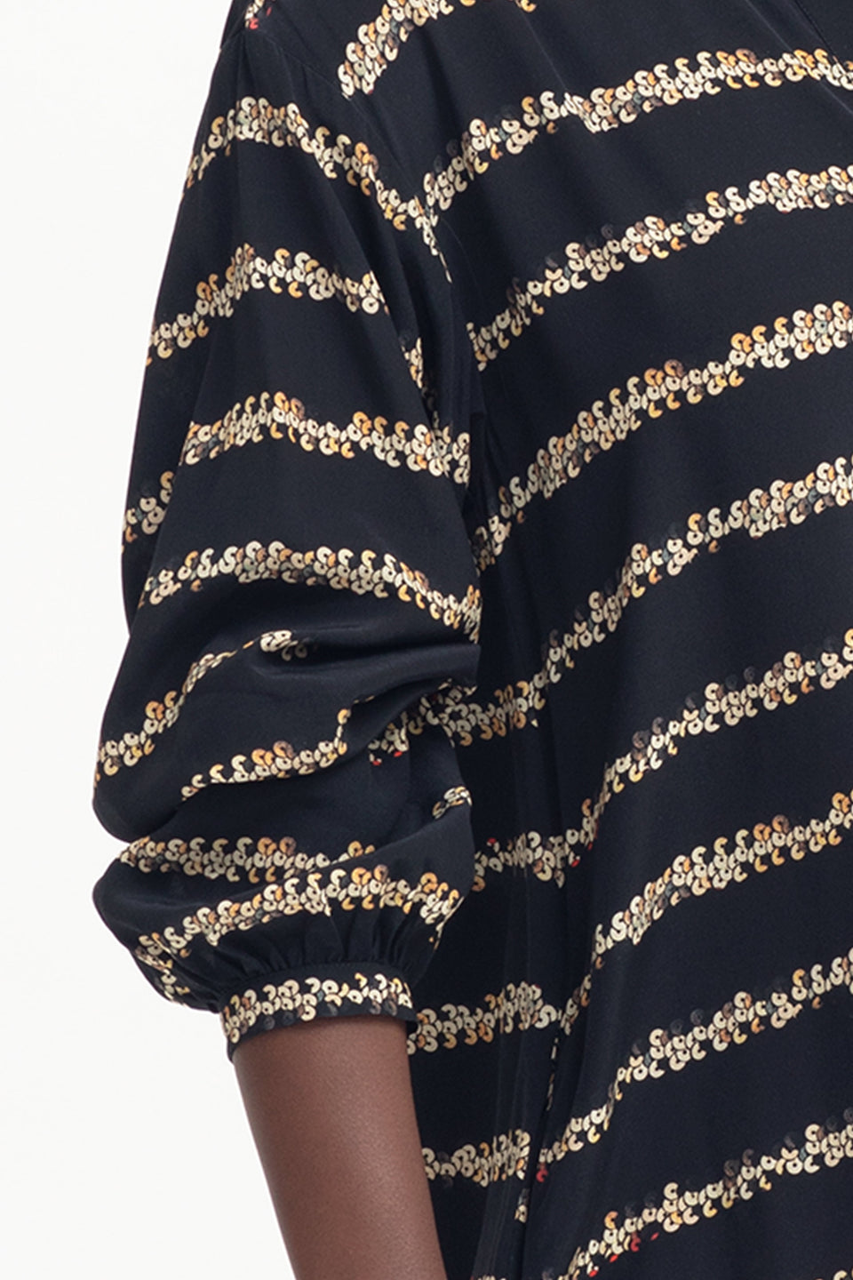 Stryd Sequin Print Long Sleeve Drop Waist Button Up Shirt Dress Model Detail | SEQUIN PRINT