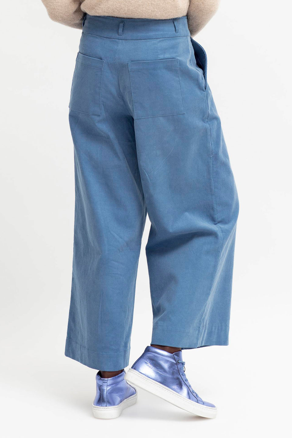 Koord Organic Cotton Wide Leg Corduroy Pant Model Back Crop | CHAMBRAY