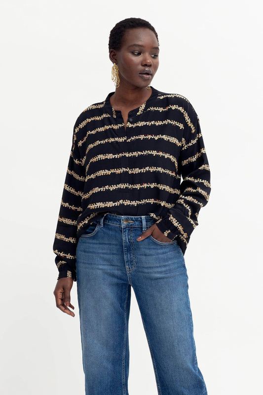Stryd Sequin Print Long Sleeve Button Up Shirt Model Front | SEQUIN PRINT