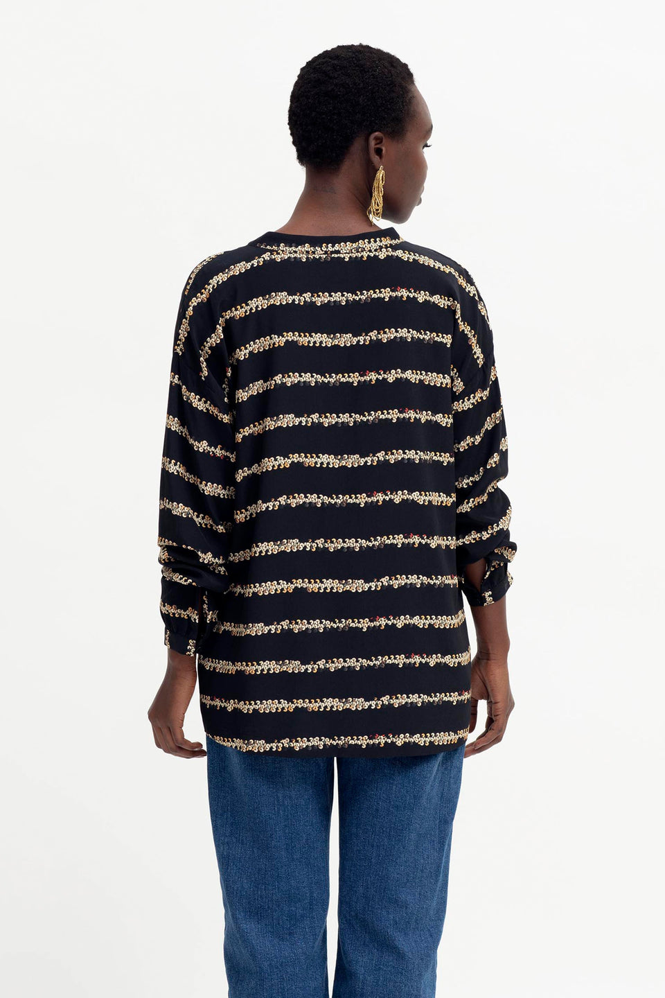 Stryd Sequin Print Long Sleeve Button Up Shirt Model Back | SEQUIN PRINT