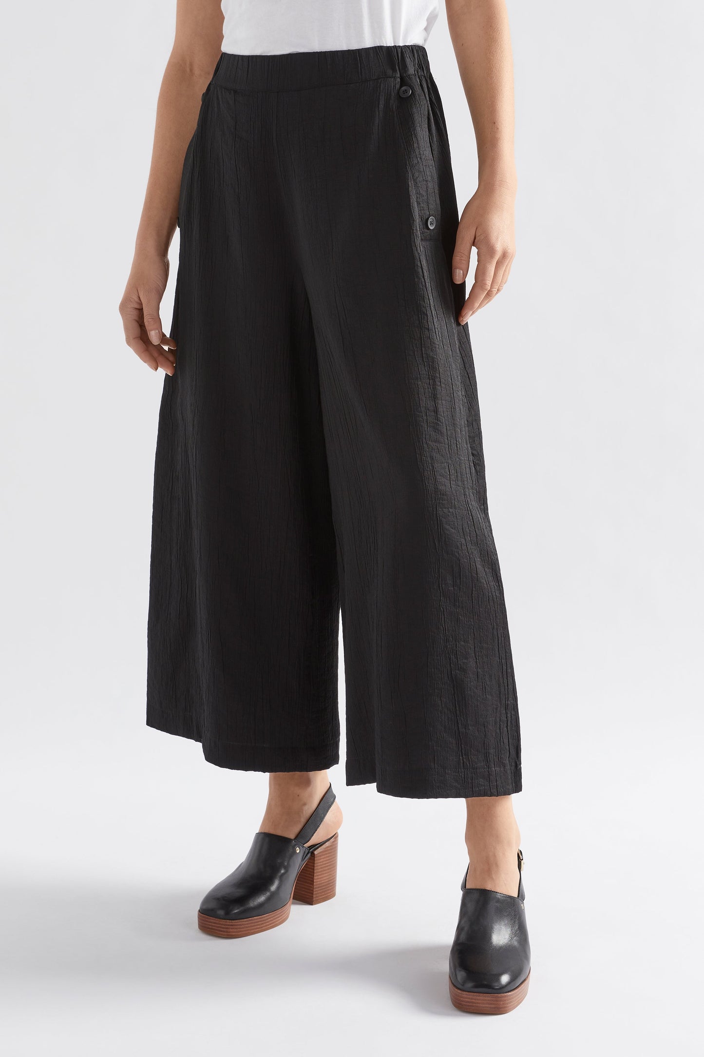 Joen Wide Leg Cropped Crinkle Pants Model Front | BLACK