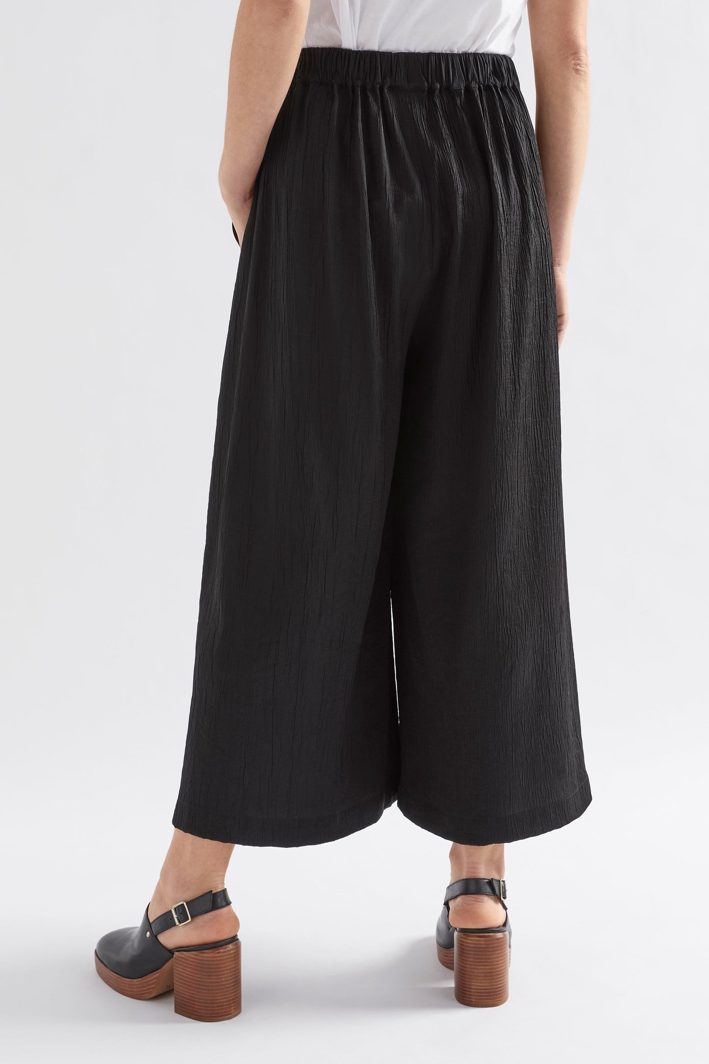Joen Wide Leg Cropped Crinkle Pants Model Back | BLACK