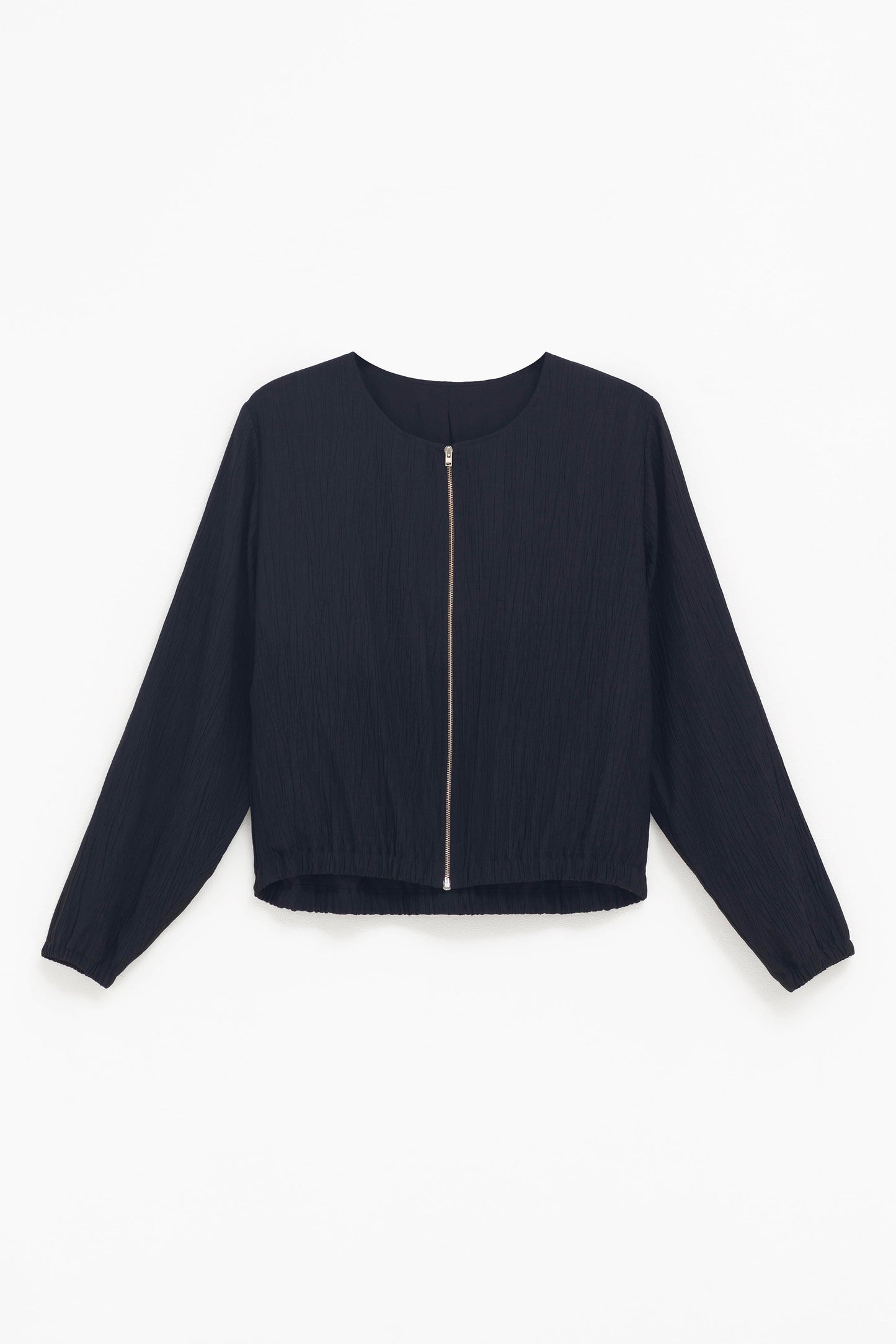 Joen Cropped Crinkle Fabric Zip Up Jacket front | BLACK