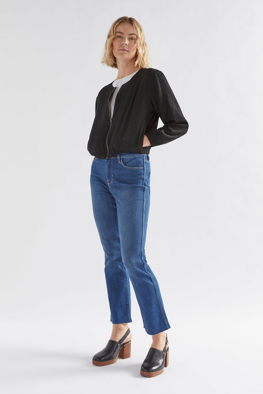 Joen Cropped Crinkle Fabric Zip Up Jacket model front full body | BLACK