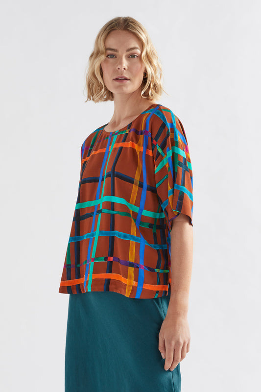 Dela Boxy Check Top Model Angled Front | BREA CHECK