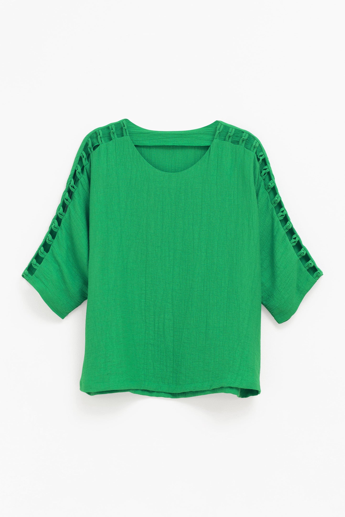 Loopt Crinkle Top with Loop Sleeve Detail Front | LAWN GREEN