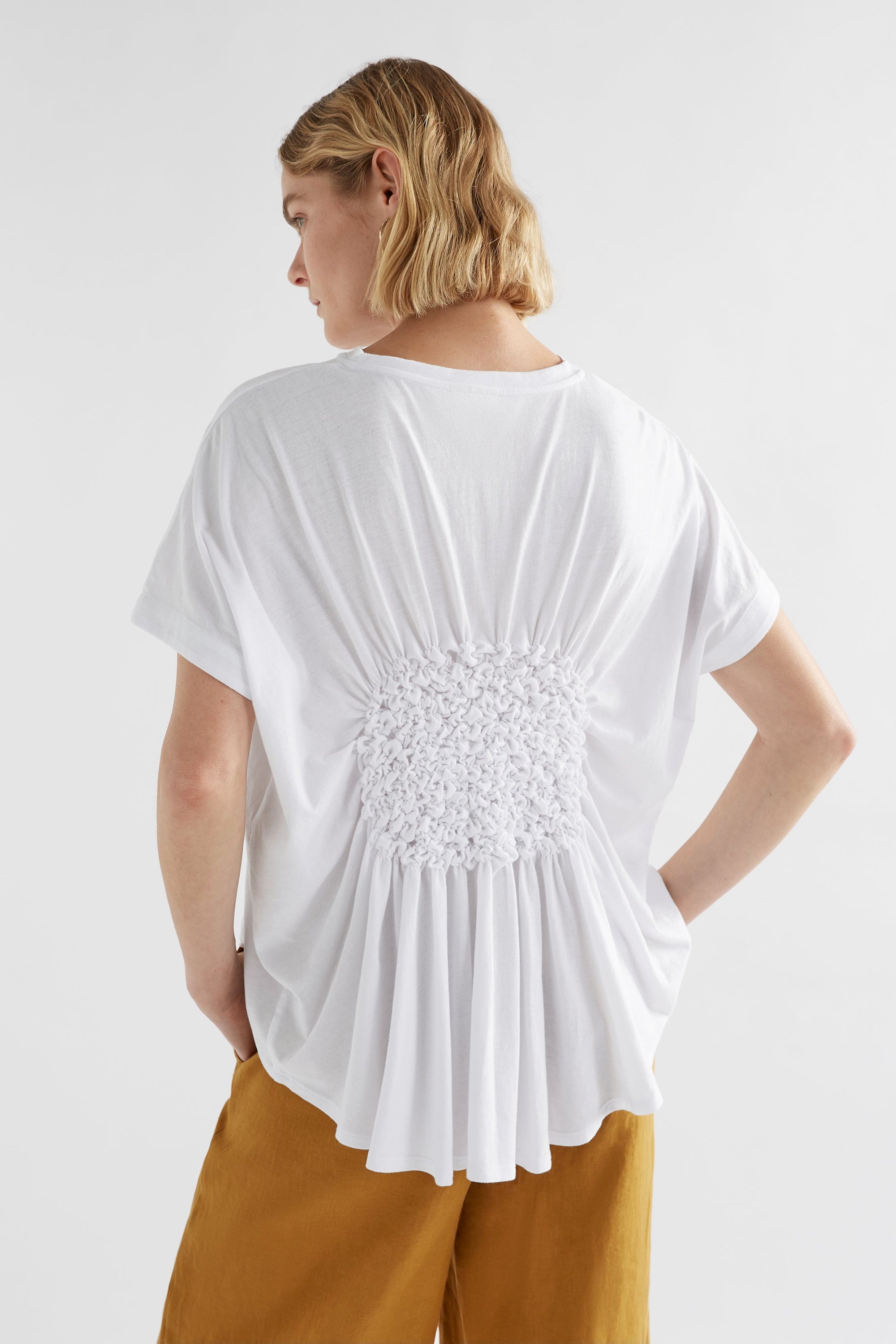 Webb Organic Cotton Jersey Shirred Detail T-Shirt Top Model Back