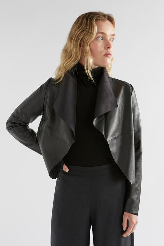 Fine Leather Lightweight Jacket Model with skivvy Front Black