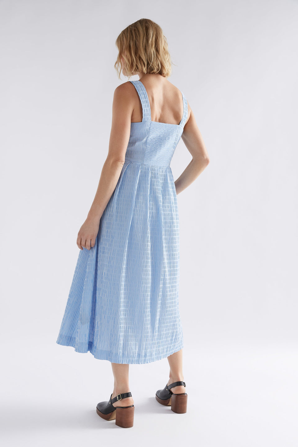 Bekk Seersucker Print Tank Dress Model Back | BLUE WHITE STRIPE