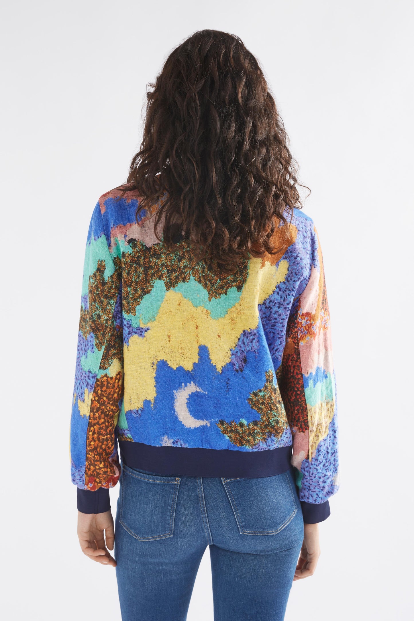 Reve Statement Printed Linen Bomber Jacket Model back | TAROT PRINT
