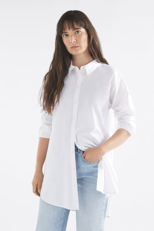 Ligne Long Cotton Shirt Model Front | WHITE