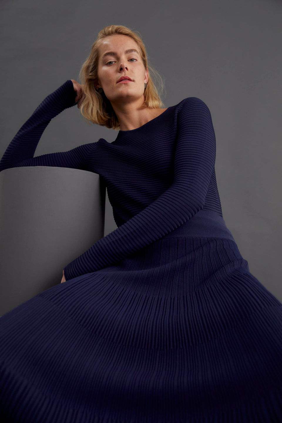 Strak Ribbed Ottoman Stitch Jumper Model Campaign | STEEL BLUE