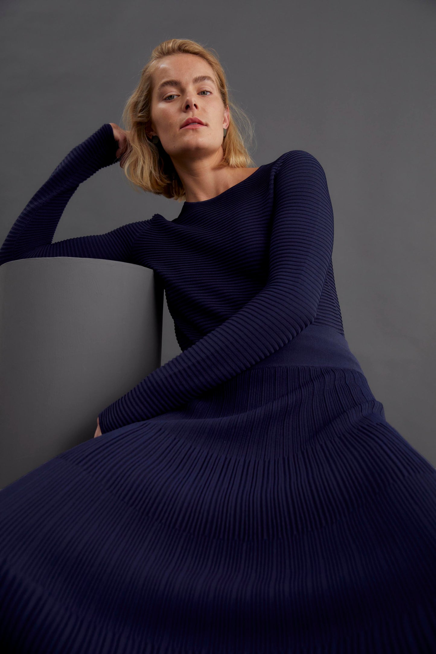 Strak Ribbed Ottoman Stitch Jumper Model Campaign | STEEL BLUE