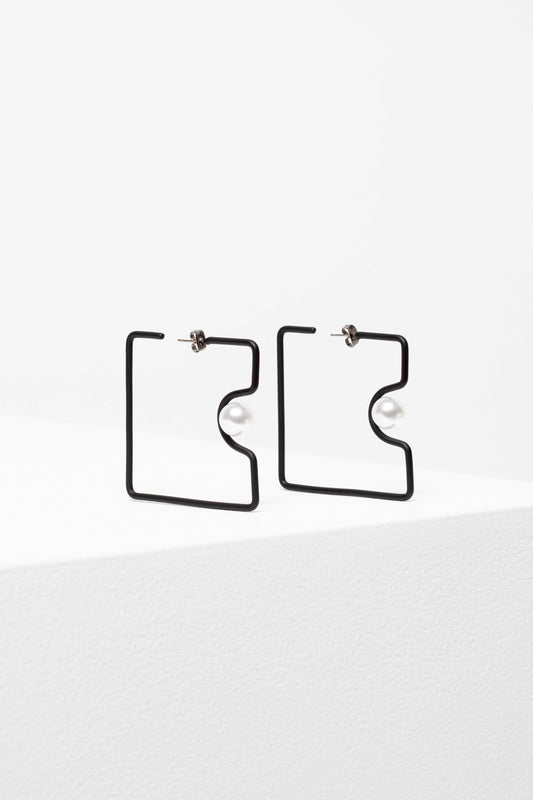 Osta Fine Square Pearl Hoop Earring | BLACK