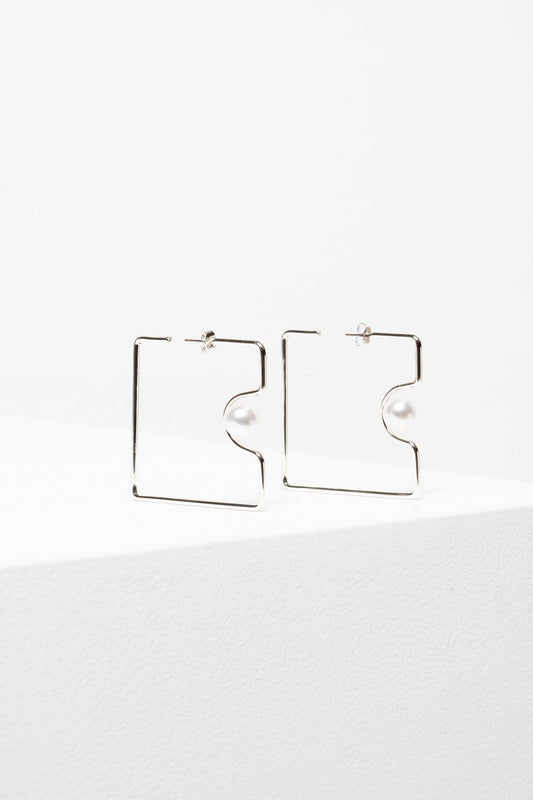 Osta Fine Square Pearl Hoop Earring | SILVER