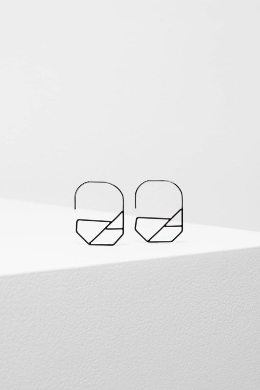 Atton Fine Lightweight Geometric Hoop Earring Front BLACK