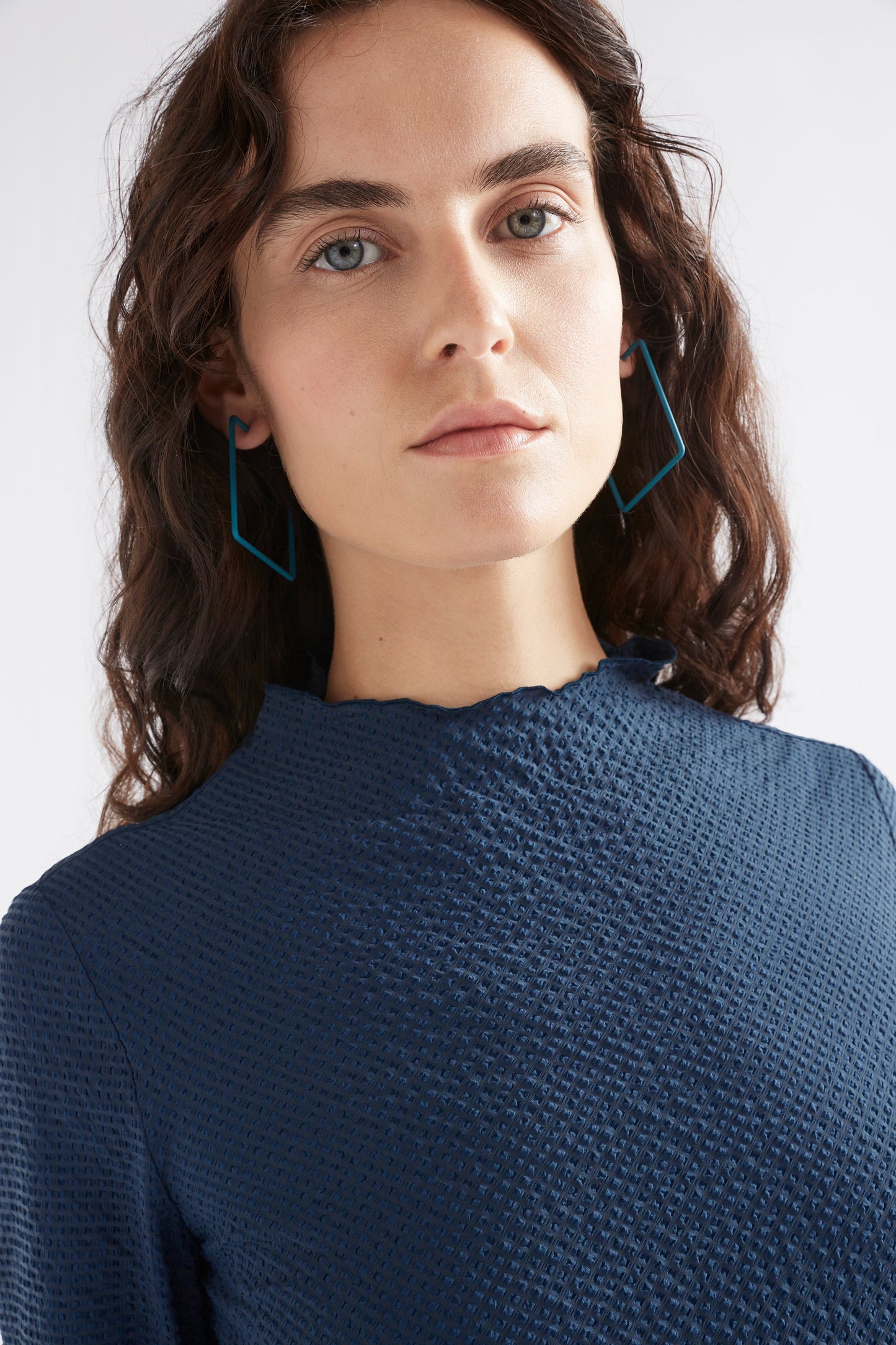 Ingur Colour Coated Large Square Hoop Earring Model 2 | TEAL