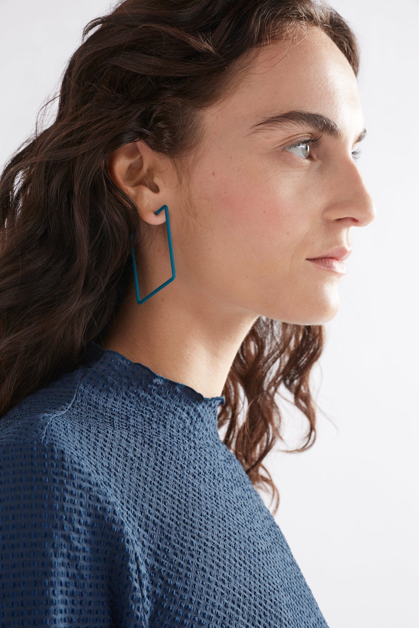 Ingur Colour Coated Large Square Hoop Earring Model | TEAL