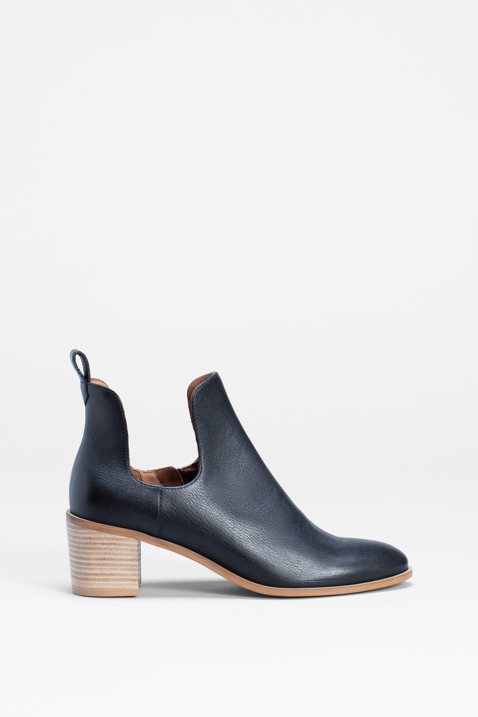 Valla Cut Out Heeled Leather Boot Side | BLACK