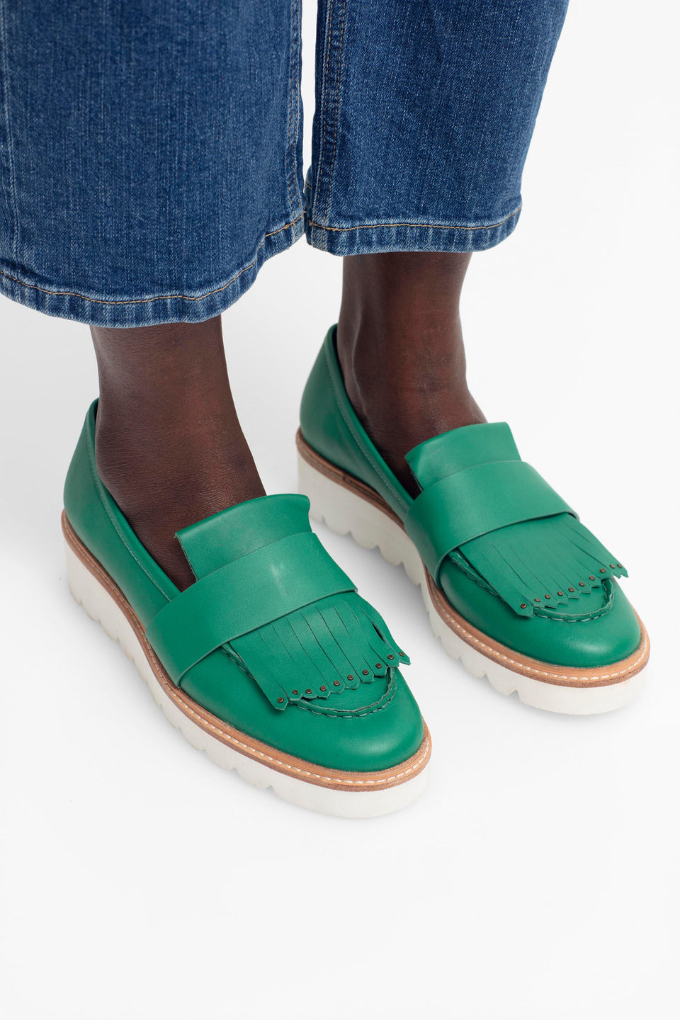 Vinna Chunky Leather Loafer Model overhead | GREEN