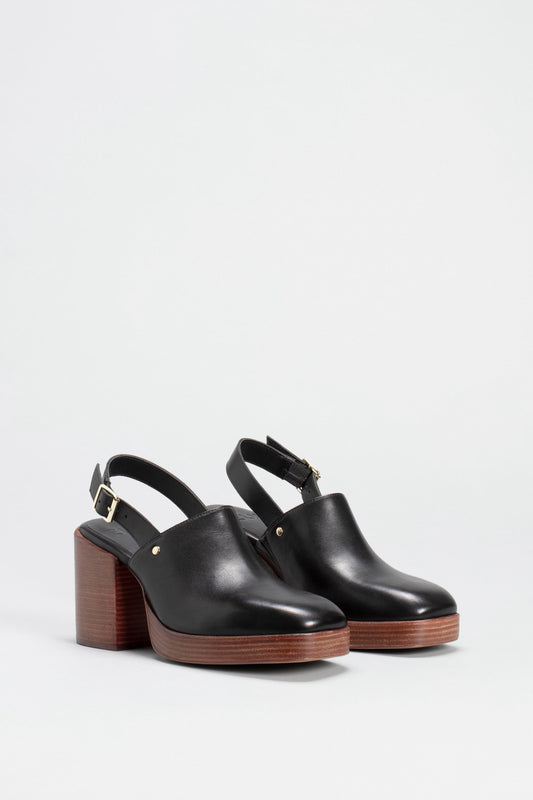 Stockholm Chunky Heel Slip on Clog with Back Strap Angled Front | BLACK