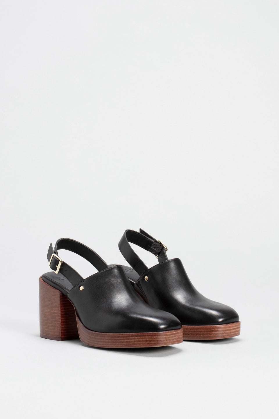 Stockholm Chunky Heel Slip on Clog with Back Strap Angled Front | BLACK