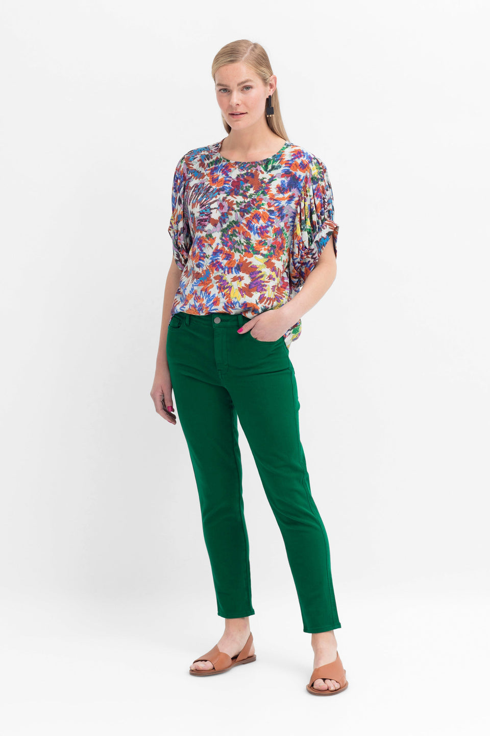 Ilka Organic Cotton Slim Fit Stretch Jean Model Front 2 | CEDAR GREEN
