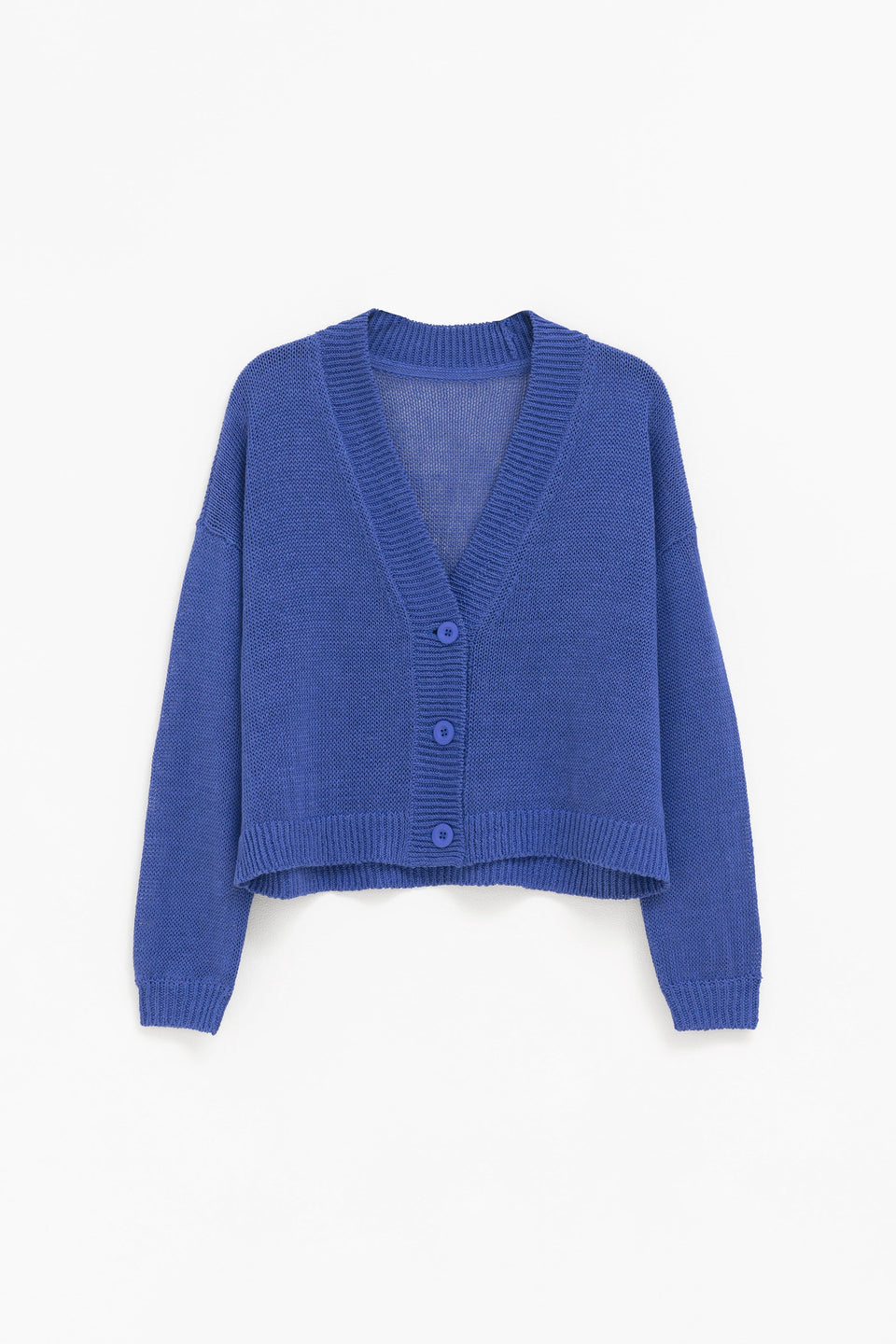 Keent Linen V-Neck Cardigan Front | BRIGHT BLUE