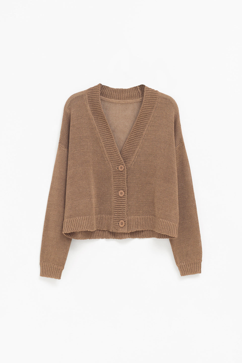 Keent Linen V-Neck Cardigan Front | CAMEL