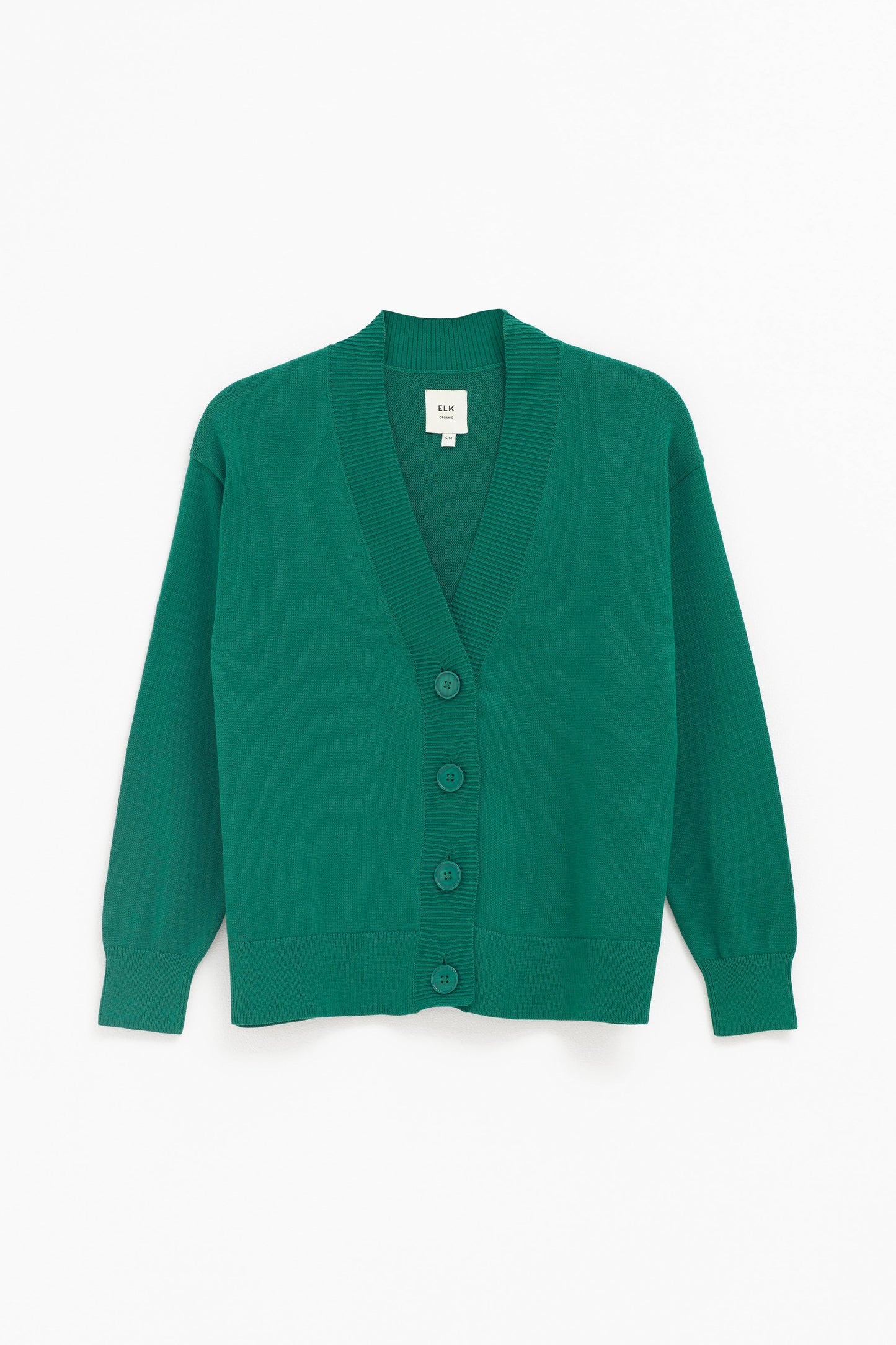 Rianna Organic Cotton V-Neck Cardigan Front | JEWEL GREEN