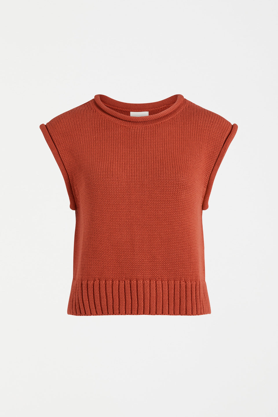 Lunel Organic Cotton Cap Sleeve Rolled Hem Cropped Vest Front | SANGRIA