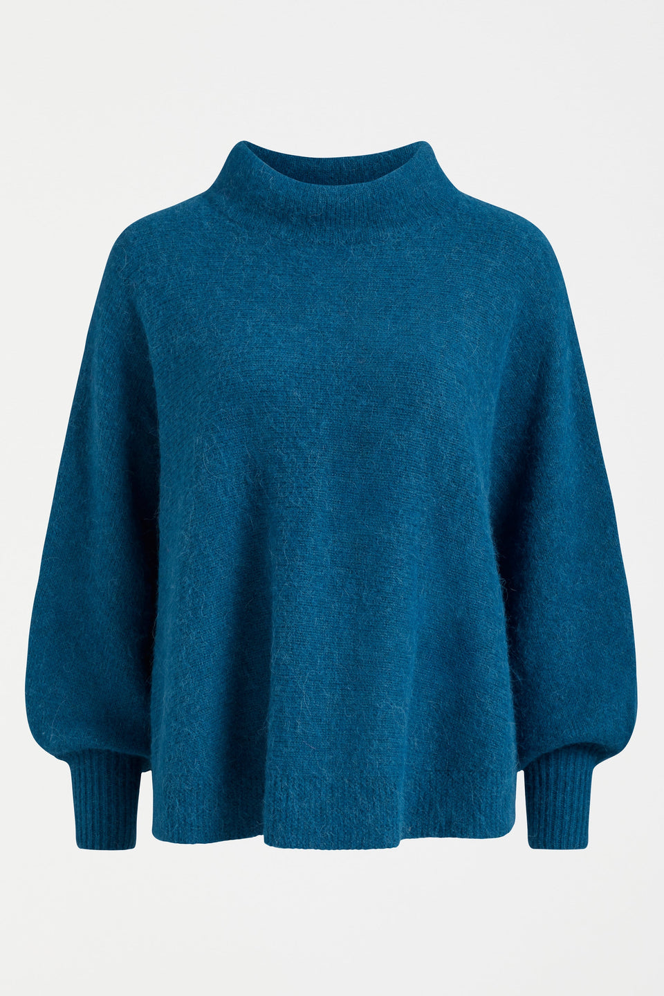 Palmen Alpaca Merino Mock Neck Sleeved Poncho Front | PEACOCK