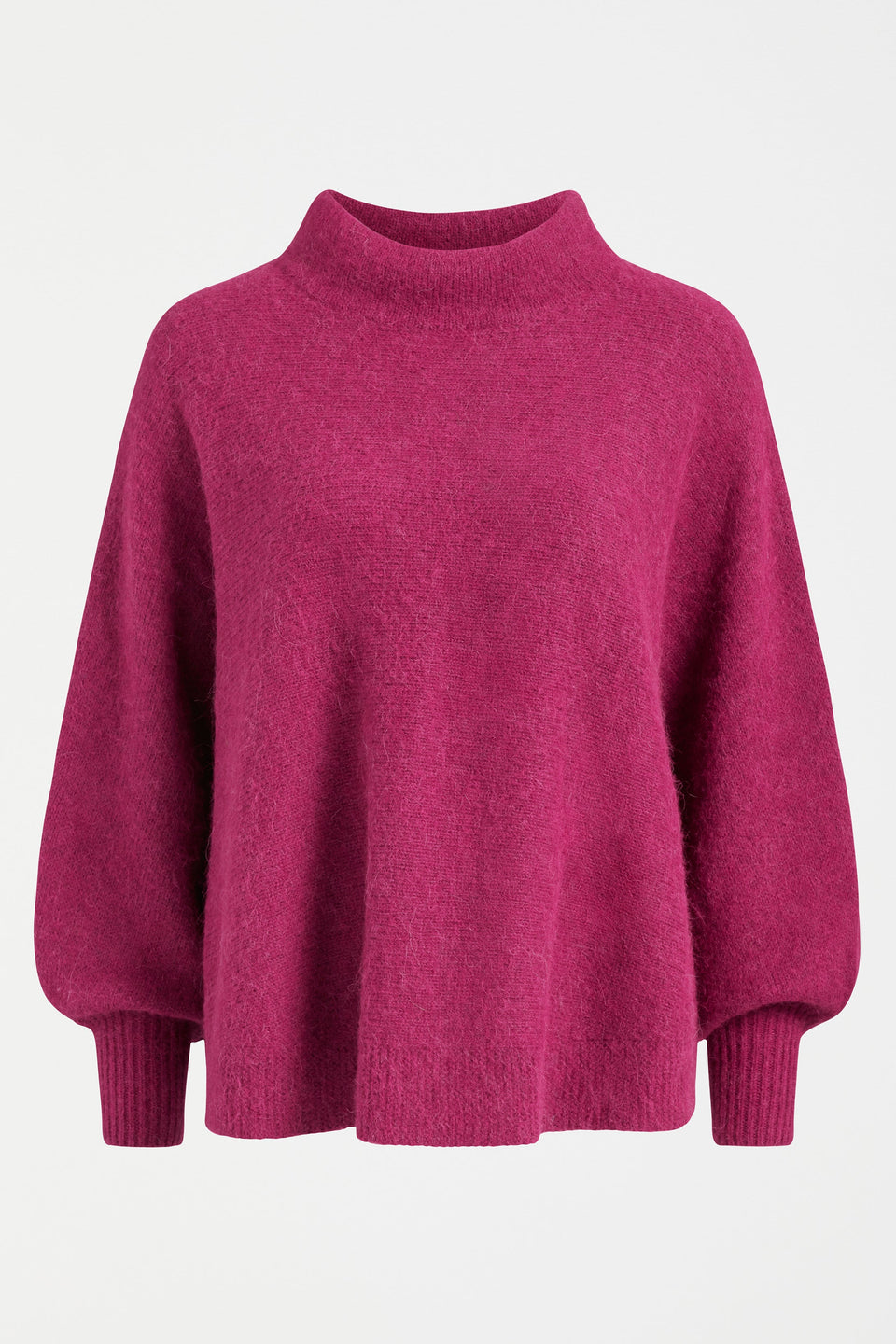 Palmen Alpaca Merino Mock Neck Sleeved Poncho Front | HOT PINK