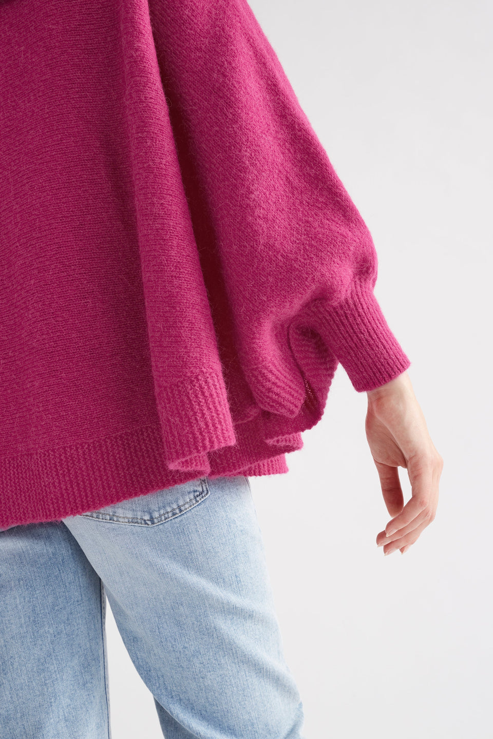 Palmen Alpaca Merino Mock Neck Sleeved Poncho Model Detail | HOT PINK