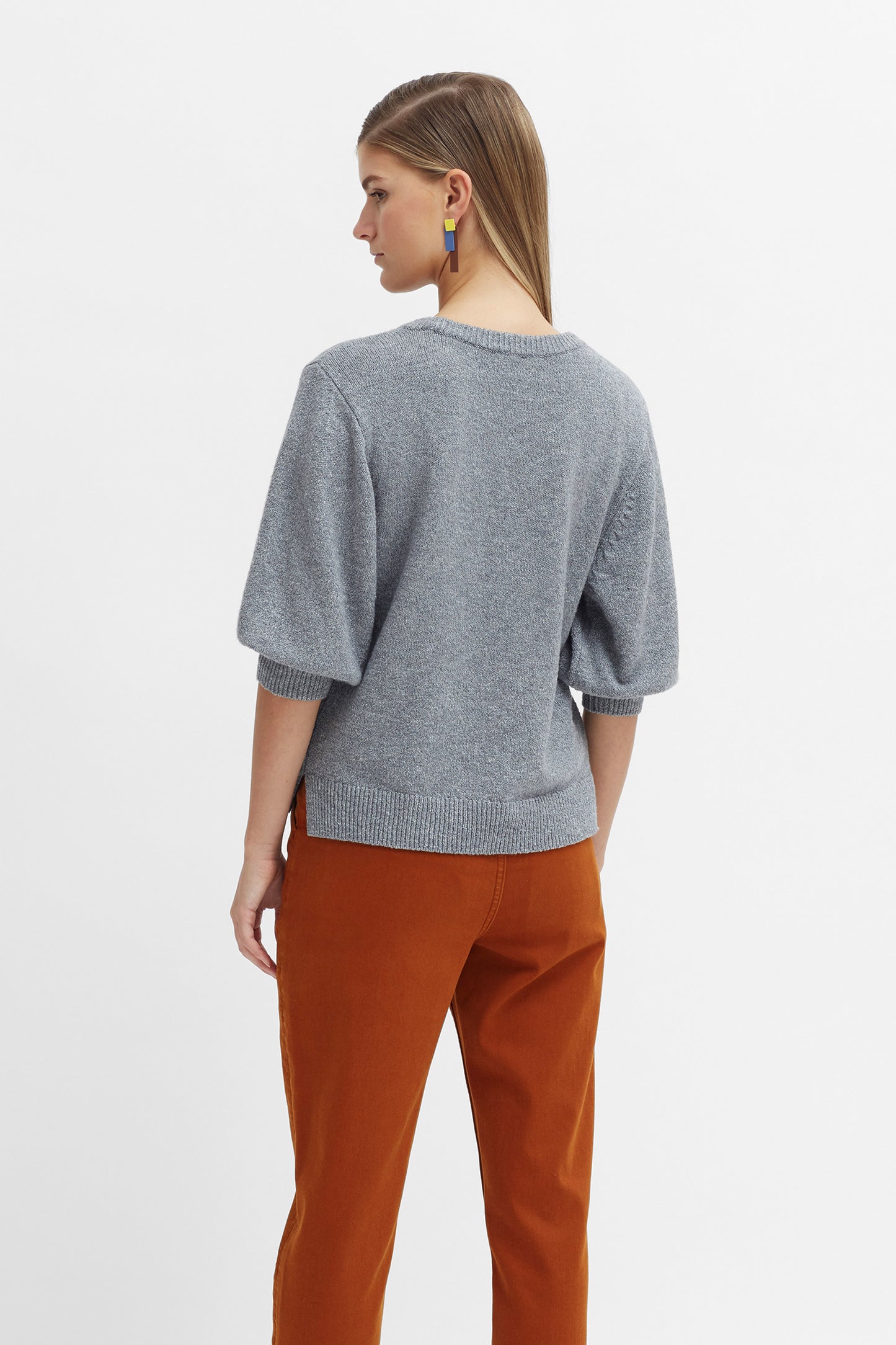 3/4 Balloon Sleeve Cotton Farren Sweater Model Back Annabelle | GREY