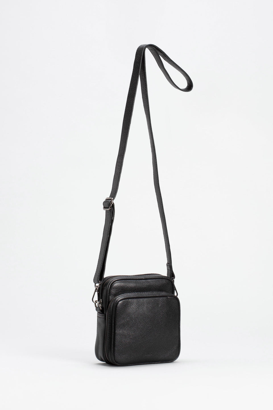 Klim Small Leather Cross Body Bag With Front Pocket Front | BLACK
